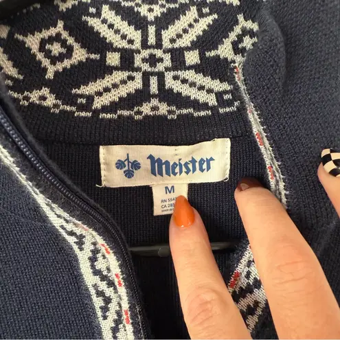 Meister Megan Jacquard Print Zip Neck Sweater Sz M Blue Size M