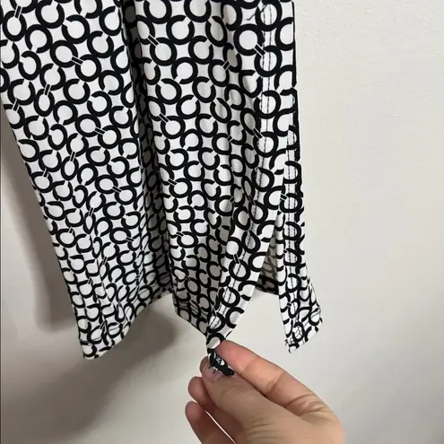 Clara Sun Woo Black Ivory Geometrical Logo Pattern Side Slit Flowy Ankle Pants S