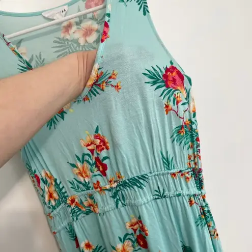 Olive & Oak LULUS Sleeveless Floral Maxi Dress Aqua Blue Pink Tropical Hawaiian