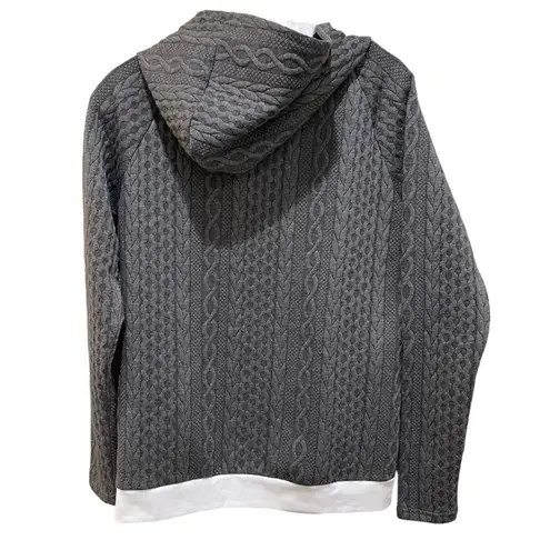 Andthewhy Textured Knit Double Layered Hoodie Sweatshirt Grey White Size Small