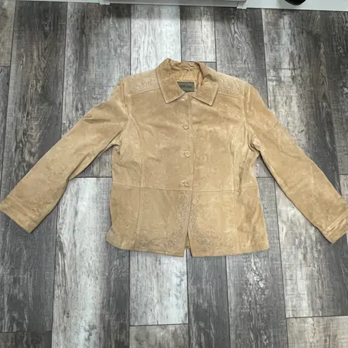 Brandon Thomas Leather Jacket With Cutout Turquoise Design Beaded Detailing Size Medium