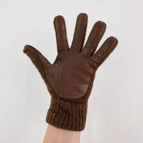Aris Vintage Brown Knit Fabric Vinyl Patch Gloves Womens One Size