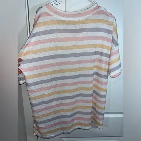 BomBom Pastel Stripped Knitted Spandex Polyester Short Sleeve Blouse Size XL