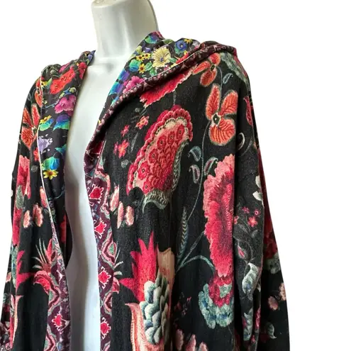 Johnny Was Floral Multicolor Patterned Long Sleeve Hooded Cardigan Sweater M
