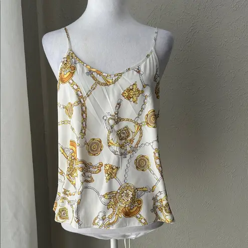 Generation Love Elliot Chain Cami Print Satin Camisole Top White Gold Size Small