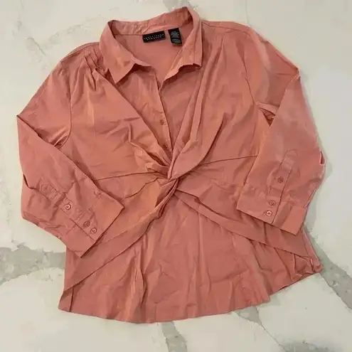 Apostrophe Stretch 1/4 Button Blouse 3/4 Sleeve Shirt Orange/Pink Womens XL Work