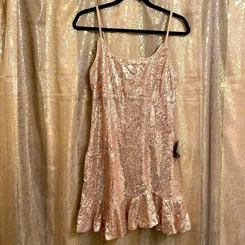 Lulus glam ma’am gold sequin bodycon ruffle mini dress, size L, NWT Gold Size L