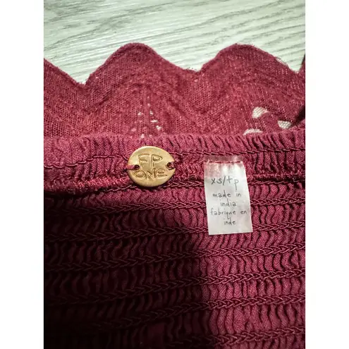 FP One Free People Lace Bralette Crop Top Cami Tank Burgundy XS/TP Women's Red