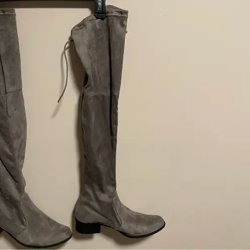 Attention Over the Knee Suede Block Heel Boots in Gray- Size 9