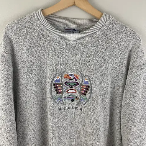 Vintage 90’s Heathered Grey Alaska Tribal Totem Pole Comfy Pullover Sweatshirt Gray Size XL