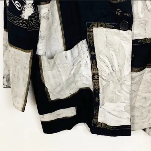 Vintage Kensington Square Size Small Print Black Shirt Front Pocket Blazer