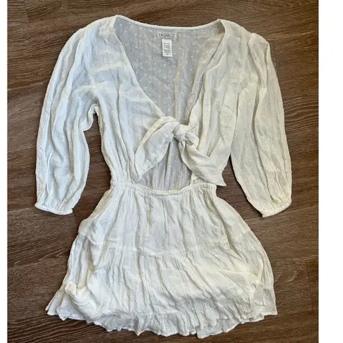 L*Space Stay Golden Dress White Long Sleeve Front Keyhole Gold Stripes Small