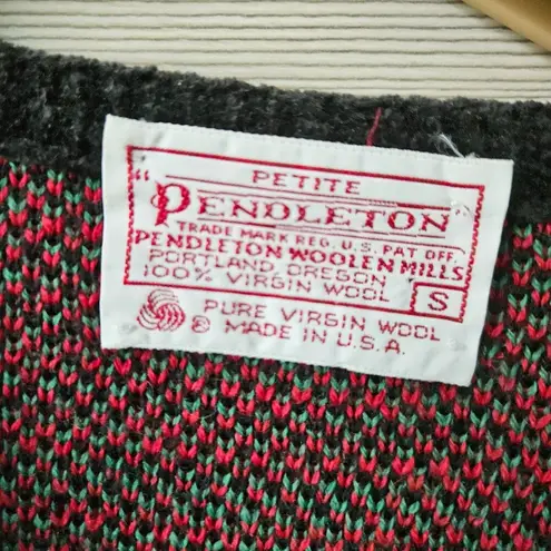 Pendleton Womens Plaid Wool Cardigan Sweater Sz Petite S Double-Breasted USA Vtg
