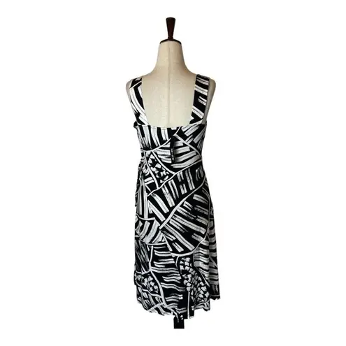 Nic+Zoe Black And White Jersey Moonlit Palm Sleeveless Fit And Flare Dress XS
