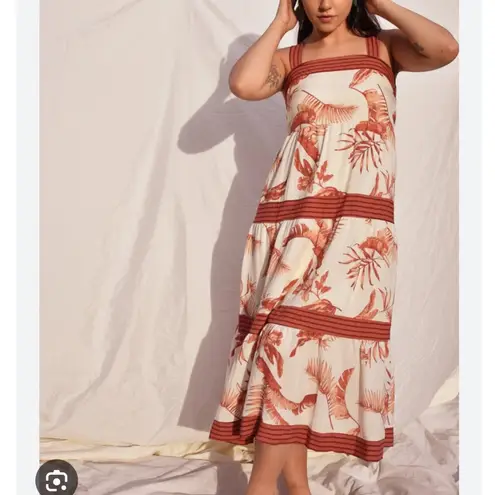 By The River Women's Medium Midi Dress Sleeveless Tropical Print Casual White