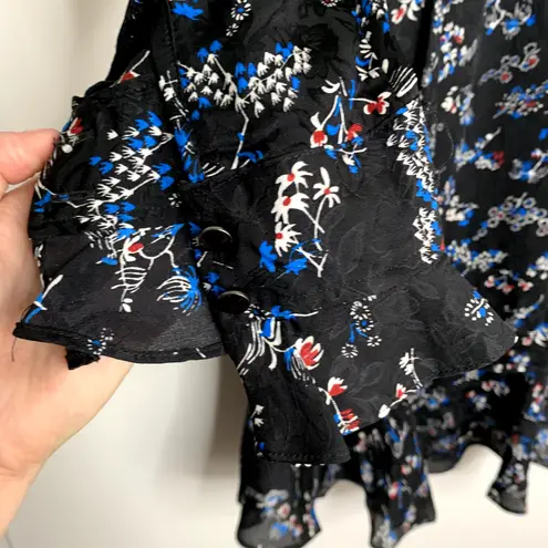 Veronica Beard Dress Preston Long Sleeve Ruffle Mini in Black Floral Size 12