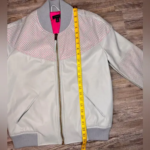 Top Shop Womens IDOL Light Blue Faux Vegan Leather Bomber Jacket Size 4 Small