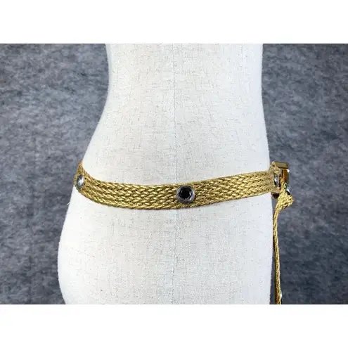 H.I.P. Vintage Statement Belt Womens Gold Tone Braided Metallic Rhinestone 90s