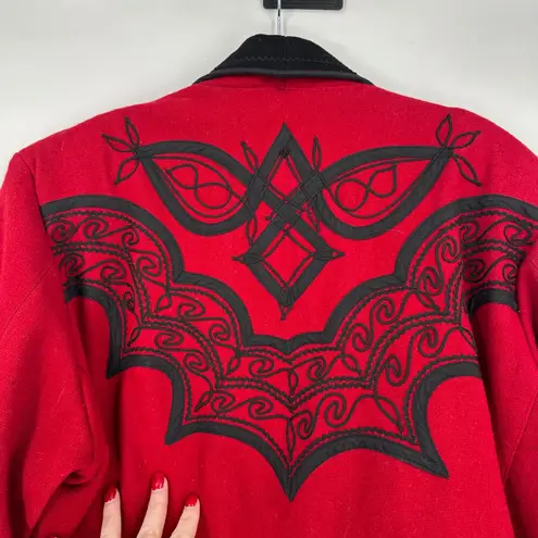 Unique Embroidered Wool Jacket Red/Black Size XL Made in Guatemala unisex Red