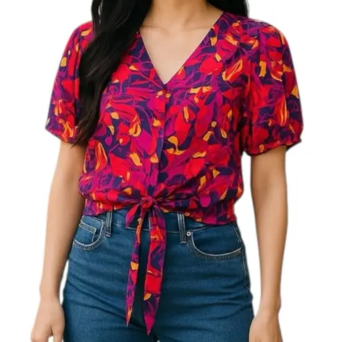 Rose + Olive Jungle Monkey Tropical Tie Button Down Top Medium NWT