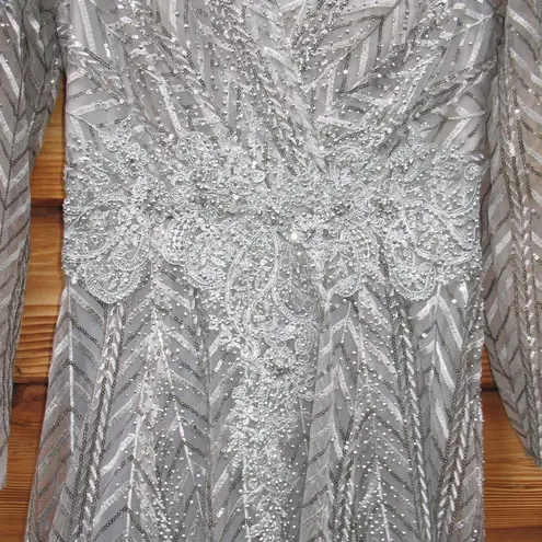 Mac Duggal NWT  Illusion Long Sleeve Wrap Over Gown Dress