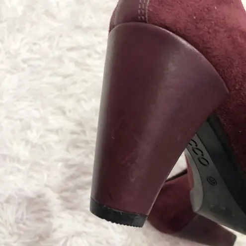 Ecco Plateau Shootie Leather Suede Heels Burgundy Red 37 EU