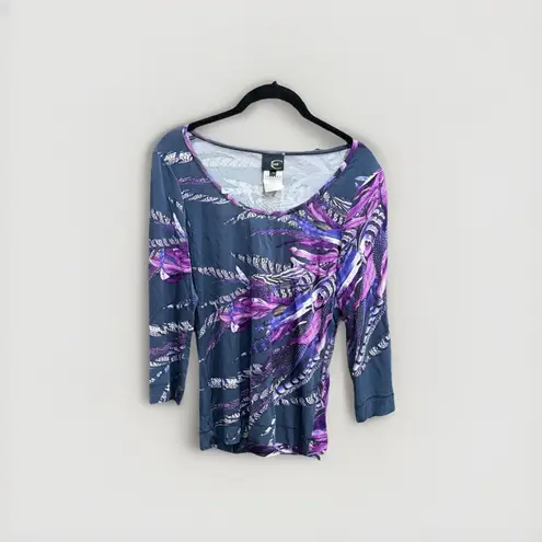 Just Cavalli Feather Print Y2K Scoop Neck Stretch Top Size Medium