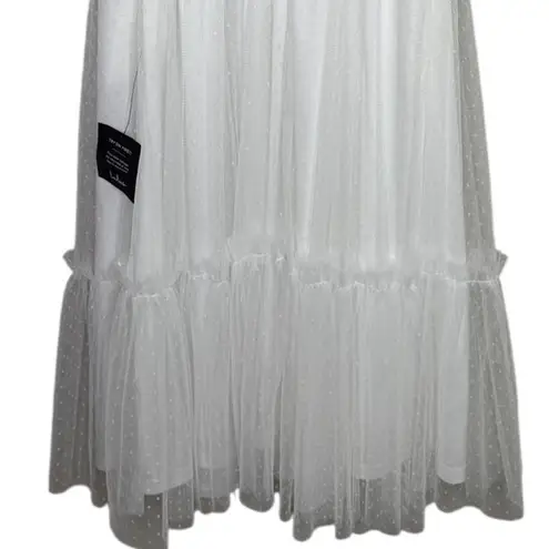 NWT Lulus Dreamy Celebration Sheer Tulle Bustier Swiss Dot Midi Dress S White