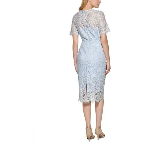 Eliza J ✨. Delicate Allover Lace Light/ Dusty blue Midi Sz 12 Dress✨