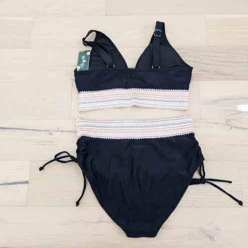 Blooming Jelly NWT Womens Bikini Set Size L Black Knit High Waist Beach Swimwear
