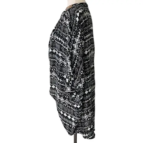 Miss Me  Open Front Aztec Cardigan With Beaded Shoulder