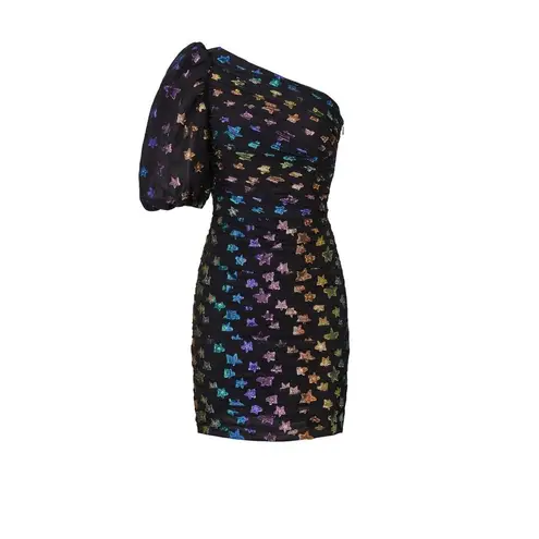 Shoshanna Ronnie Starry Night Black Rainbow Metallic Star One Shoulder Dress 6