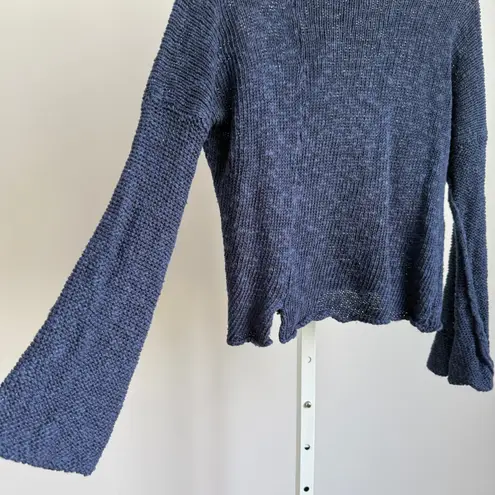SKIF Handknit collar Sweater Open Knit Bell Sleeves Lagenlook Pullover One Size Blue Size undefined