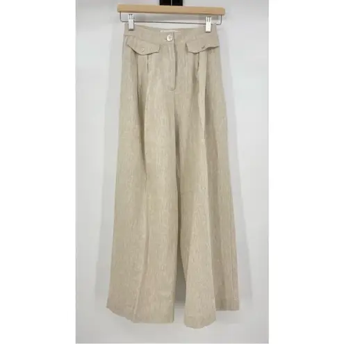 SOVERE | Instance Linen Straight Leg High Waisted Trousers Pants Natural S
