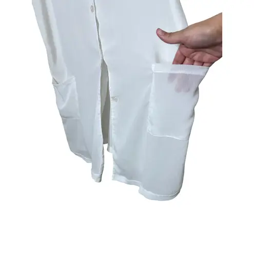 White Sleeveless Duster Top Christina Sheer Button Down Pockets Size 1X