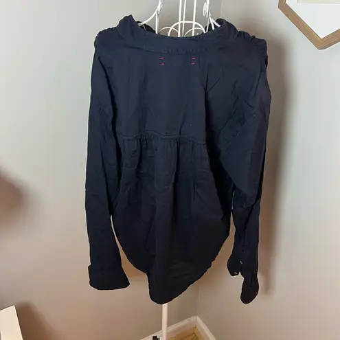 Xirena Womens Cotton Collared Long Sleeve Round Hem Top Solid Navy Size M Blue Size M