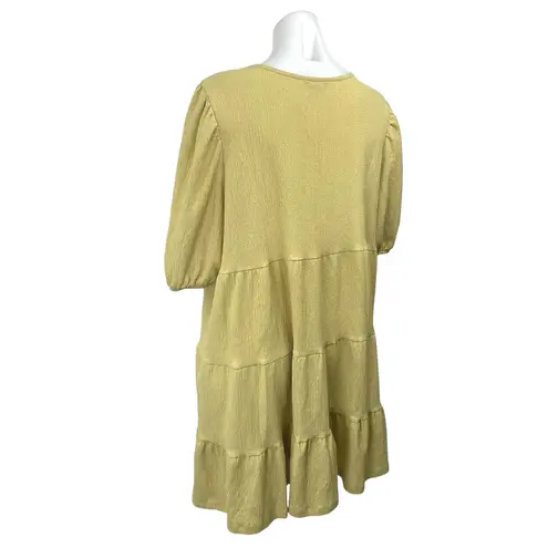 MONKL Green Half Puff Sleeve Textured Tiered Ruffle Mini Shift Dress Size XL