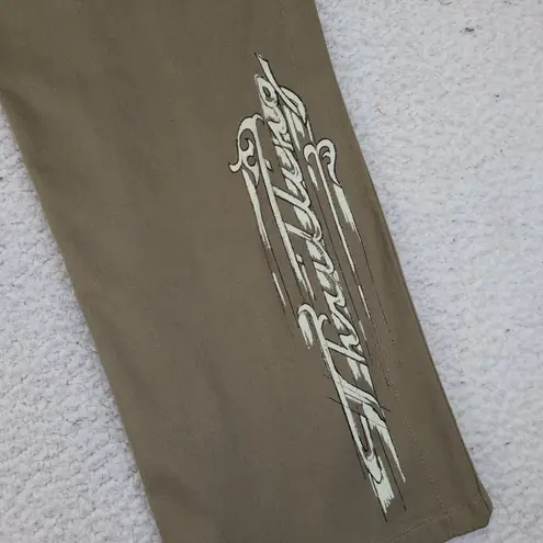 Diesel Women's Pants Size 28 Khaki Denim Panel Graphic Flare Jeans Two Tone Y2K