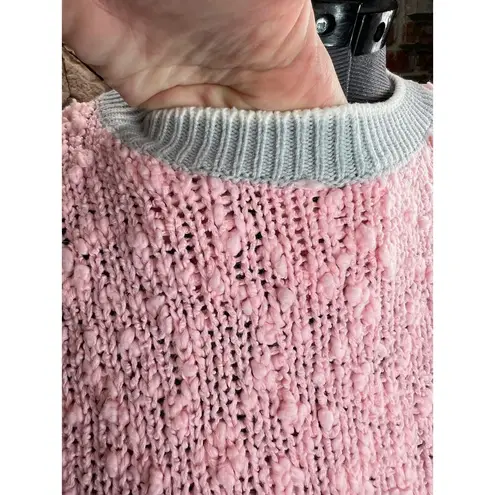 sweater 1980s colorblocked geometric pink white gray pastel 100% acrylic Size L