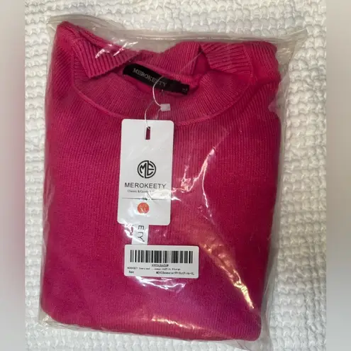 Sweater Womens XL Pink Crop Top Crewneck Cropped Batwing Sleeve Ribbed Tops D1