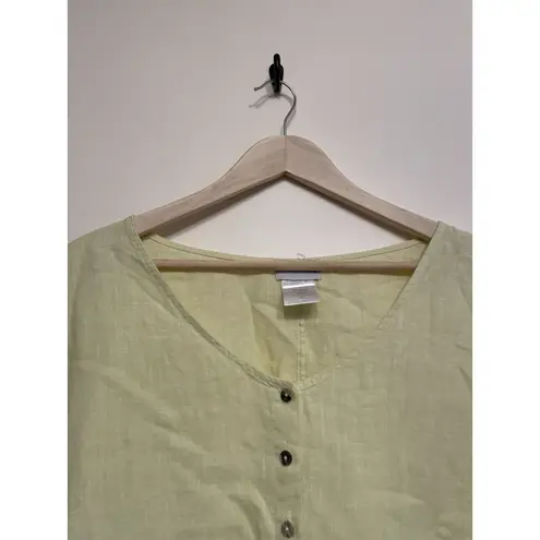 Soft Surroundings Vtg 100% Linen Tunic Women Size XL Pale Yellow Top USA Made