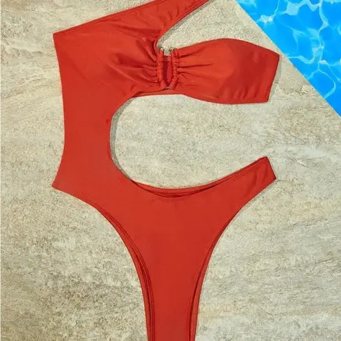 None Stylish Rust Color One Piece Swimsuit