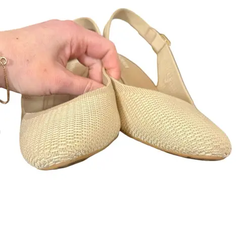 Vivaia Almond Toe Beige Slingback Wedge Tamia in Almond Crochet