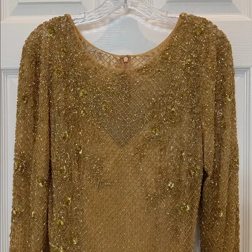 Mac Duggal NWT 5504 Gold Long Sleeve Embellished Gown Size 10