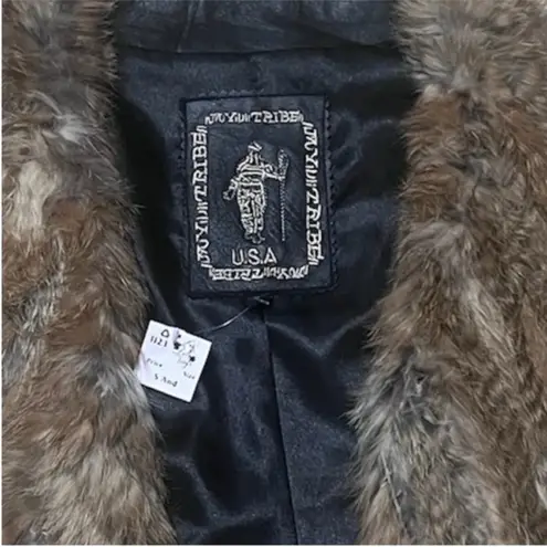 My Tribe Black Leather & Brown Knitted Rabbit Fur Waterfall Vest Size Small