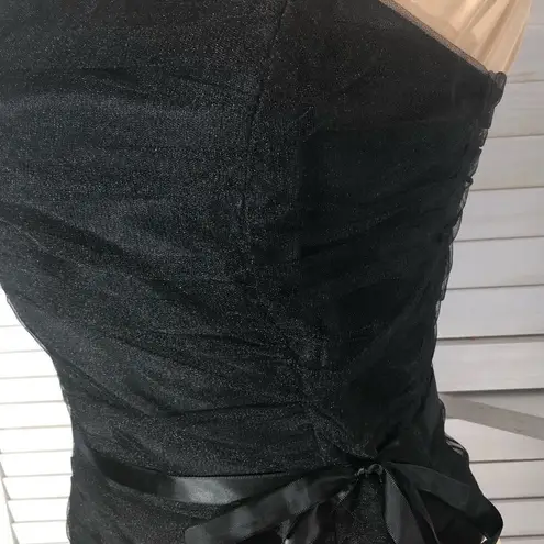 Vintage Y2K Black Strapless Lace Top Bow Tie Size Small