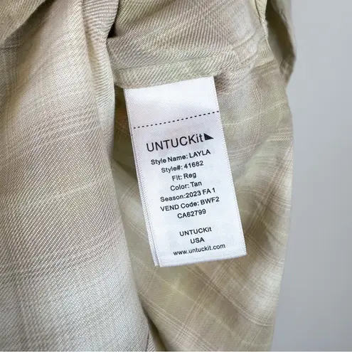 Untuckit for Her Layla Cotton Blend Flannel Button Up Shirt Tan Size 4 Tan