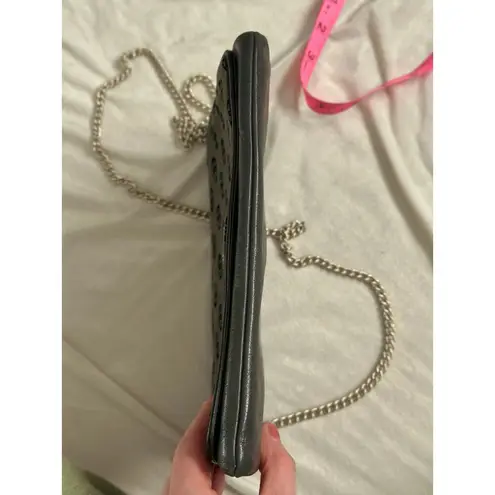 Vintage Bon Goût 70s Velvet Logo Crossbody Gray Black Silver Chain Leather