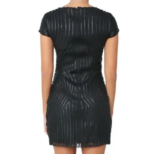 Parker  Elegant Black Faux Leather Mesh Bodycon V-Neck Dress Size Medium