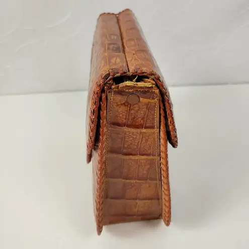 Vintage Womens Genuine Alligator Skin Leather Clutch Purse Cognac Brown Handmade